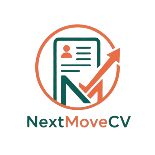 NextMoveCV official logo featuring a professional resume icon and a rising growth arrow in teal and coral orange.